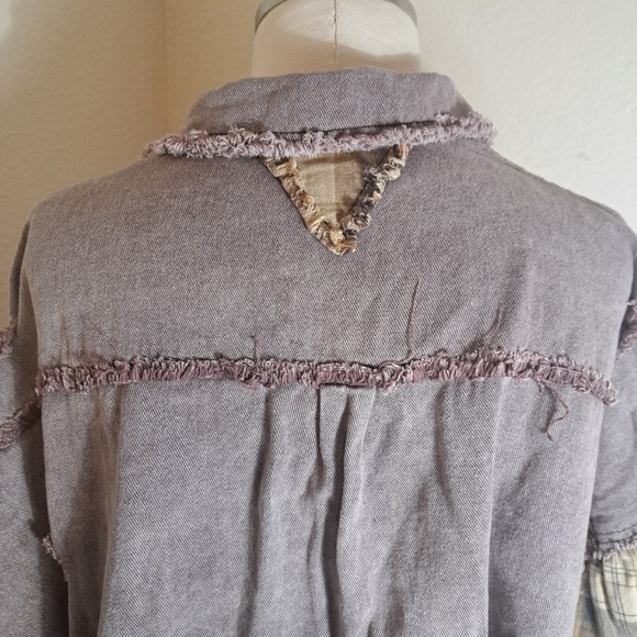 POL Oversized Plaid Sleeve Raw Edge Shirt Jacket Womens Size Large‎ - Picture 9 of 13